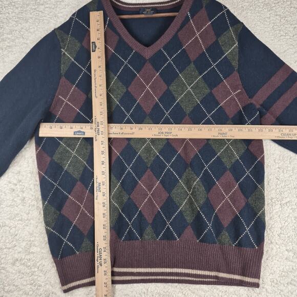 Brooks Brothers 346 Sweater Men’s XL Lambswool Argyle V-Neck Pullover Navy - Picture 3 of 7